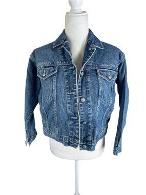 Gap 1969 Denim Jacket Women’s XL Navy Blue Trucker White Daisy Floral Interior